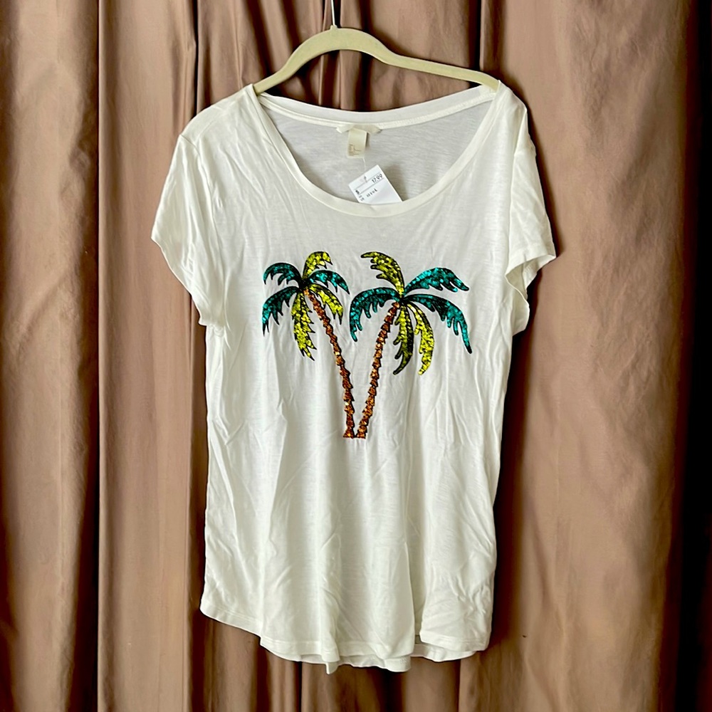 Vintage H & M Sparkle Palm Tree Shortsleeved T Shirt